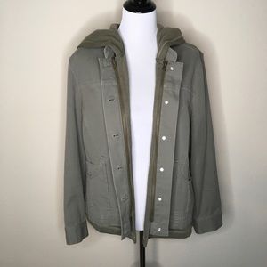 J Jill Green Jacket Detachable Vest with Hoodie L